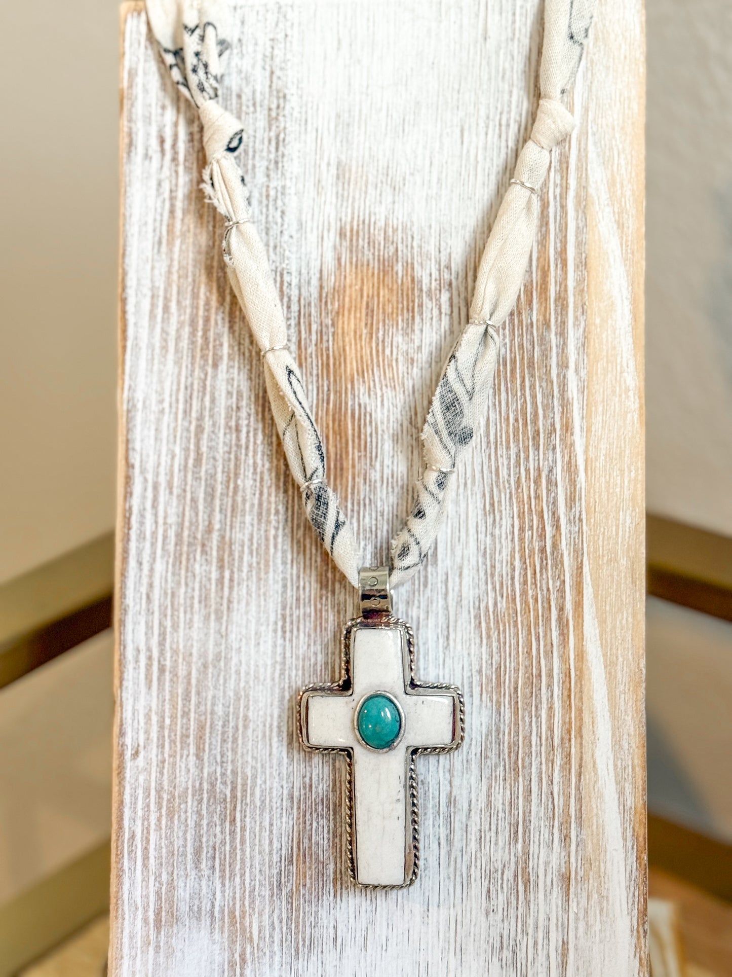 Buffalo Bone & Turquoise Cross Necklace