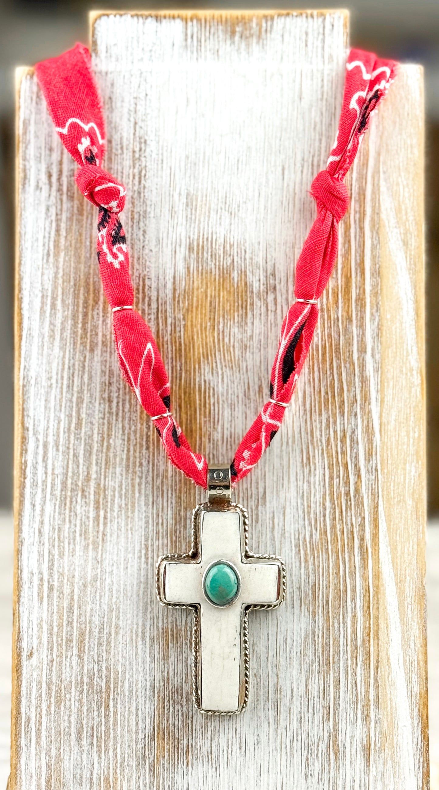 Buffalo Bone & Turquoise Cross Necklace