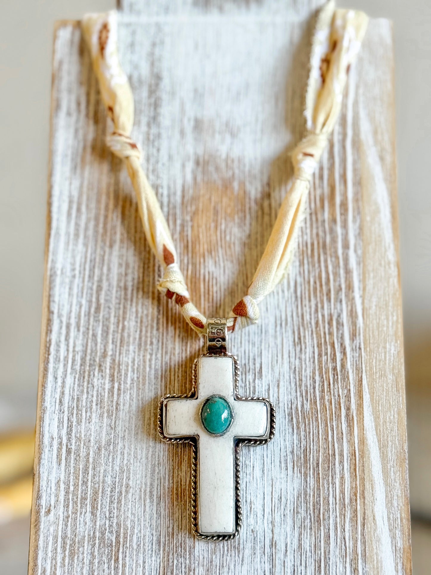 Buffalo Bone & Turquoise Cross Necklace