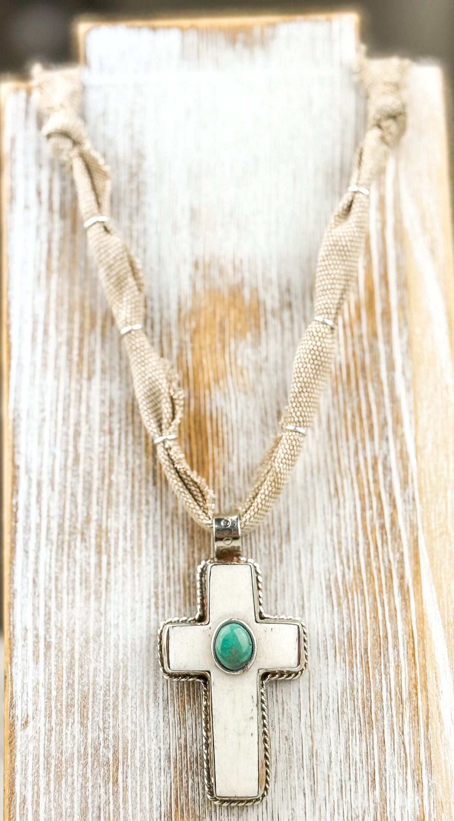 Buffalo Bone & Turquoise Cross Necklace