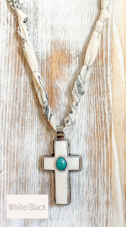 Buffalo Bone & Turquoise Cross Necklace