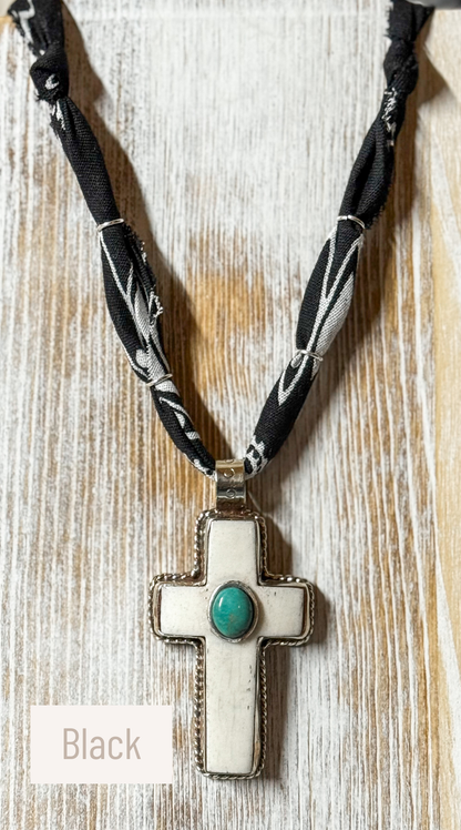 Buffalo Bone & Turquoise Cross Necklace