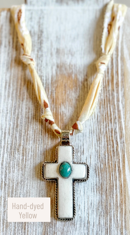 Buffalo Bone & Turquoise Cross Necklace