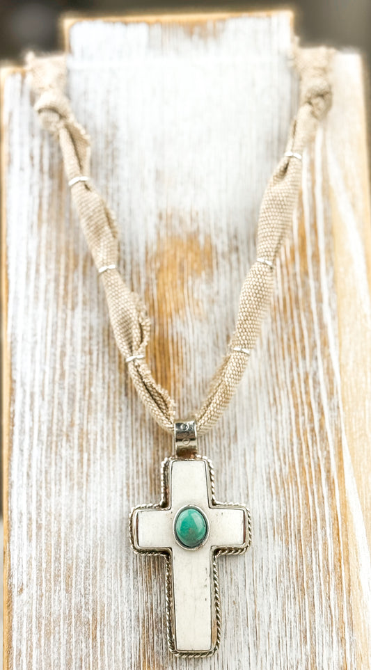 Buffalo Bone & Turquoise Cross Necklace