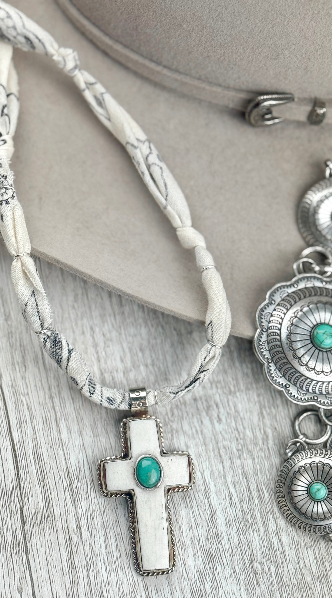 Buffalo Bone & Turquoise Cross Necklace