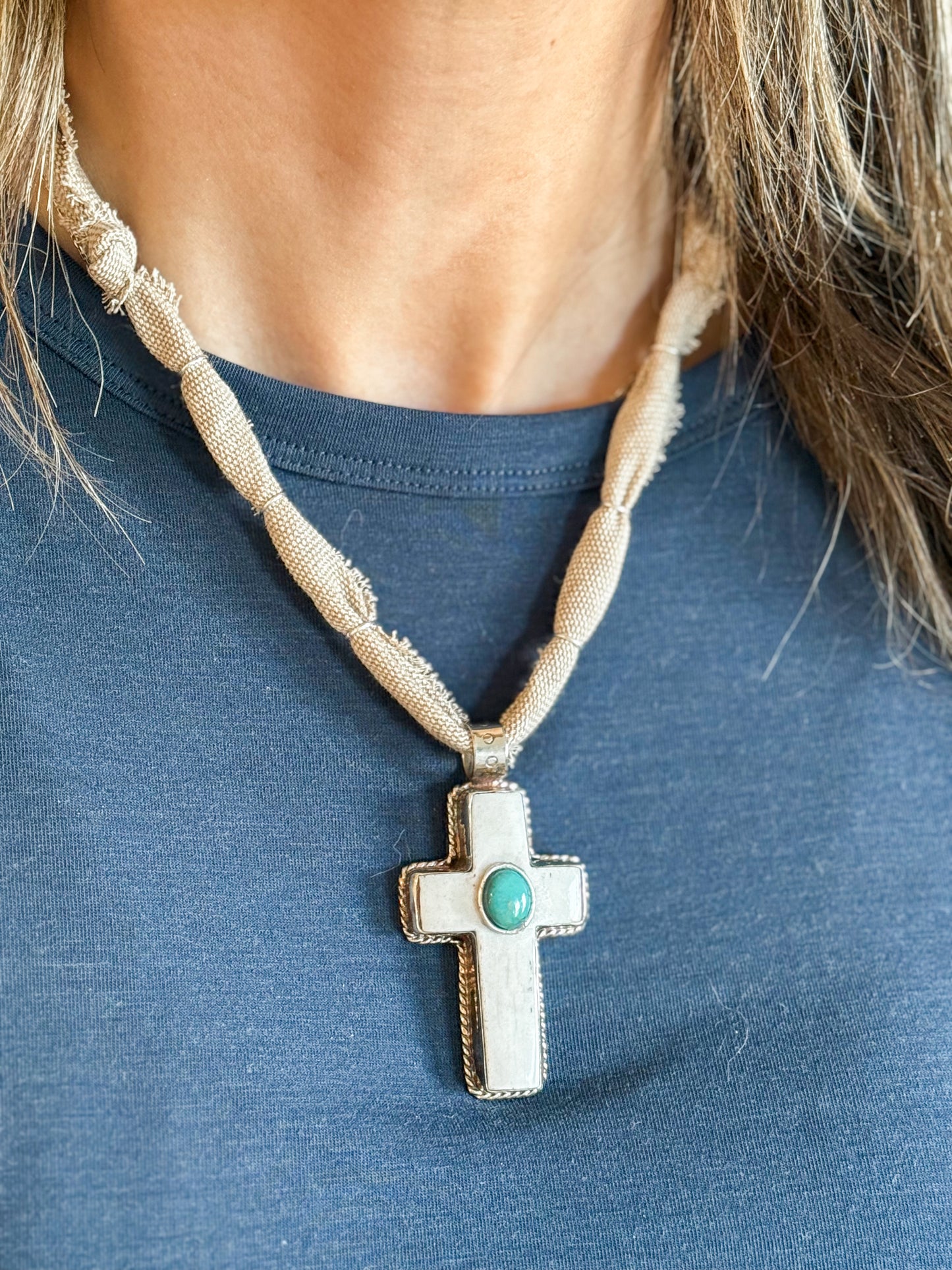 Buffalo Bone & Turquoise Cross Necklace