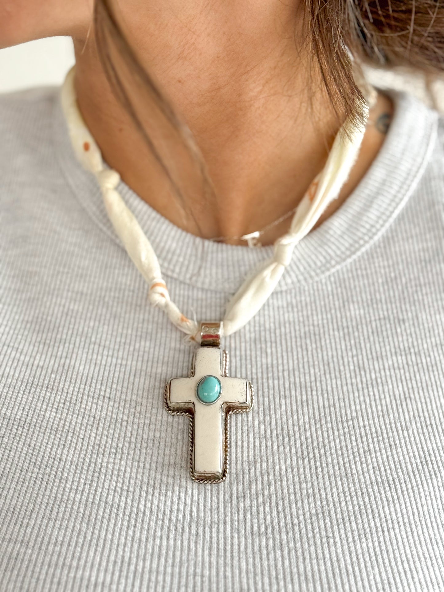 Buffalo Bone & Turquoise Cross Necklace